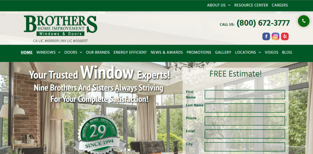 Homepage Of Brothers Home Improvement, Inc. / https://www.brotherswindows.com/
Link: https://www.brotherswindows.com/