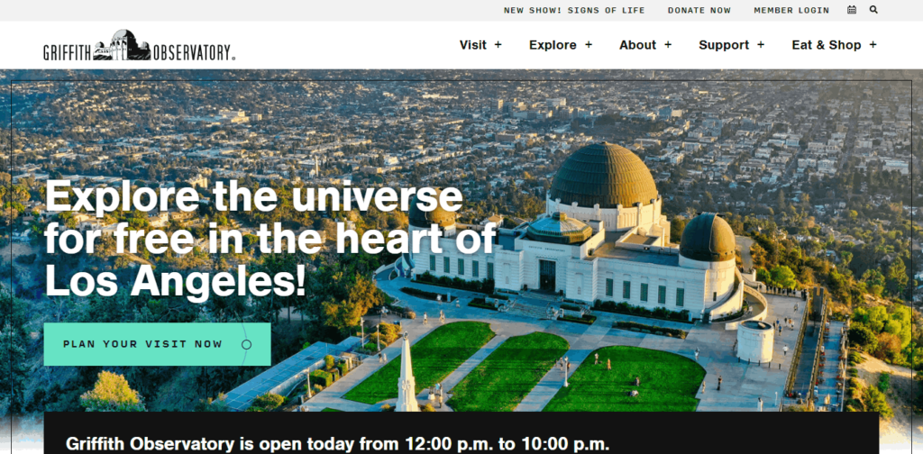 Homepage Of Griffith Observatory / https://griffithobservatory.org/
Link: https://griffithobservatory.org/