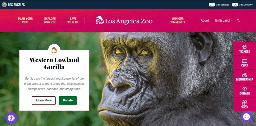 Homepage Of Los Angeles Zoo / https://lazoo.org/
Link: https://lazoo.org/