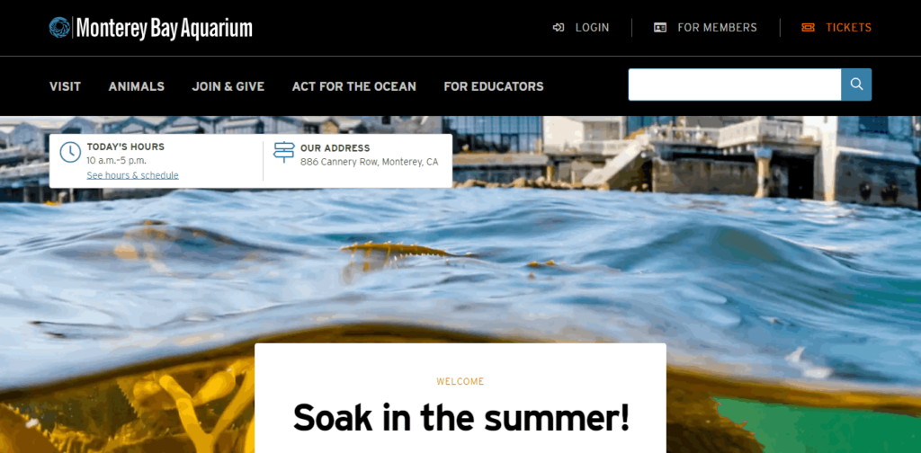 Homepage of Monterey Bay Aquarium / https://www.montereybayaquarium.org/
Link: https://www.montereybayaquarium.org/