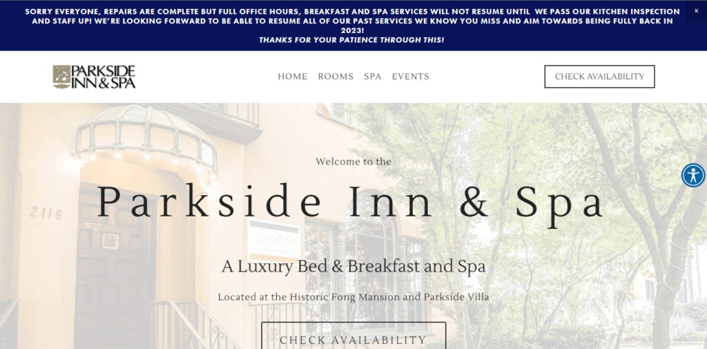 Homepage Of The Inn & Spa at Parkside / https://www.innatparkside.com/
Link: https://www.innatparkside.com/