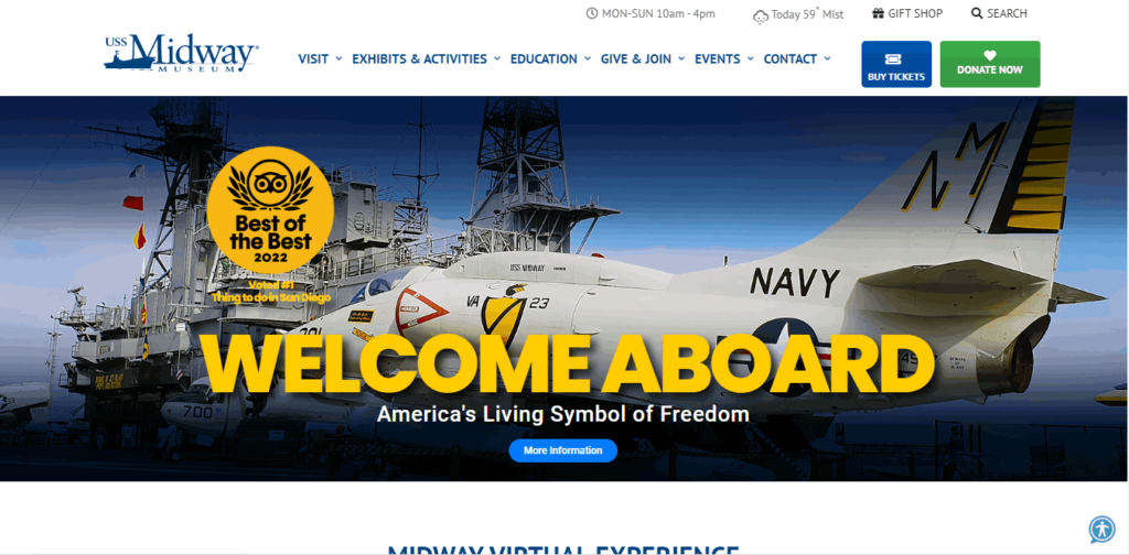 Homepage Of USS Midway Museum / https://www.midway.org/
Link: https://www.midway.org/