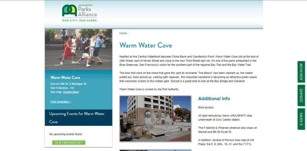 Homepage Of Warm Water Cove Park / https://www.sfparksalliance.org/our-parks/parks/warm-water-cove
Link: https://www.sfparksalliance.org/our-parks/parks/warm-water-cove