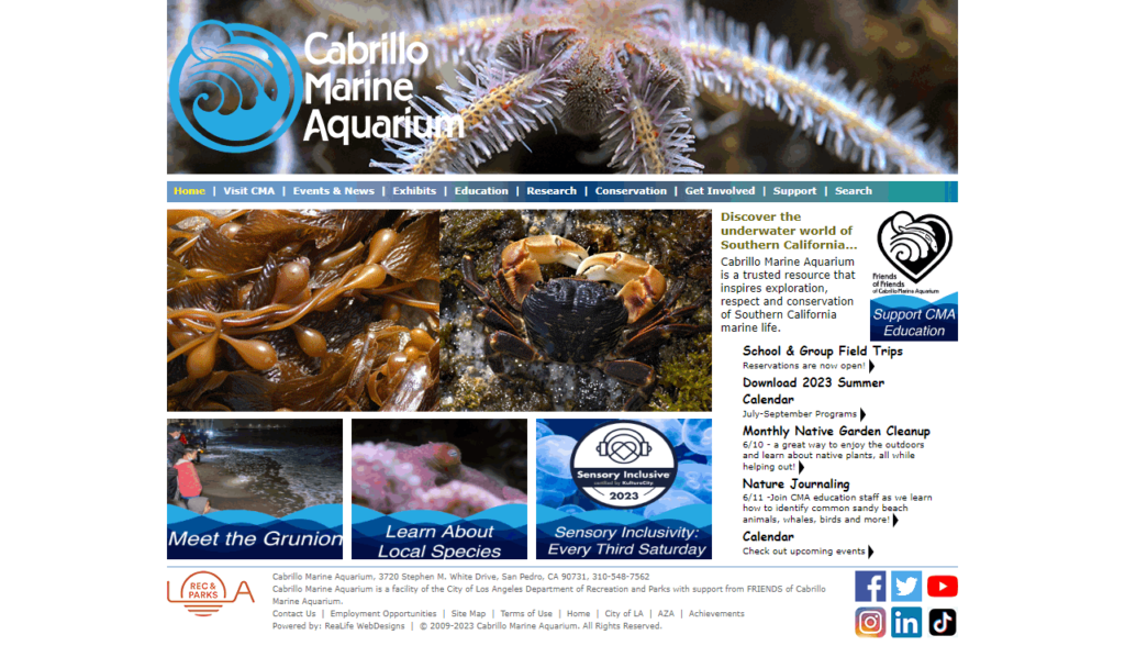 Homepage Of Cabrillo Marine Aquarium / https://www.cabrillomarineaquarium.org/
Link: https://www.cabrillomarineaquarium.org/