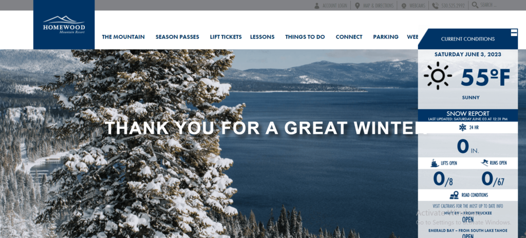 Homepage of Homewood Mountain Resort / skihomewood.com