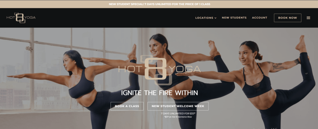 Homepage of Hot 8 Yoga / hot8yoga.com