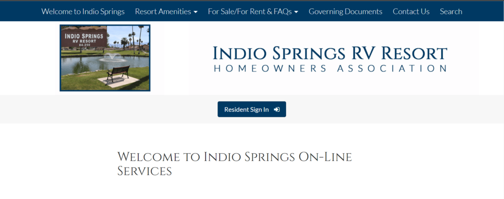 Homepage of Indio Springs RV Resort / indiospringsrvresort.org
