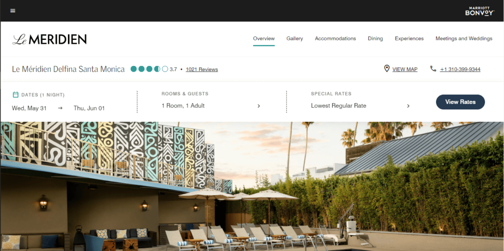 Homepage of Le Meridien Delfina Santa Monica / https://www.marriott.com/en-us/hotels/laxdm-le-meridien-delfina-santa-monica/overview/?scid=f2ae0541-1279-4f24-b197-a979c79310b0
