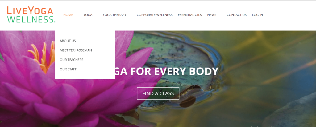 Homepage of LiveYoga Wellness / liveyogawellness.com