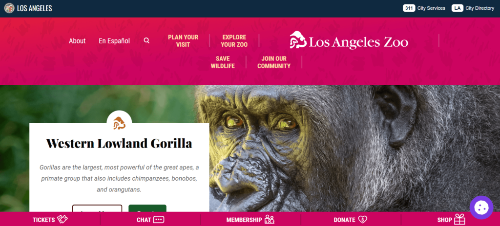 Homepage of Los Angeles Zoo / lazoo.org