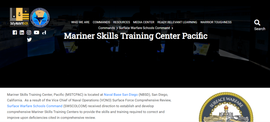 Homepage of Mariner Skills Training Center Pacific /
Link: netc.navy.mil/MSTCPAC