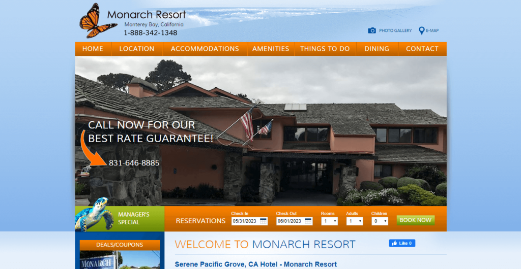 Homepage of Monarch Resort / https://www.monarchresortmontereybay.com/?utm_source=google&utm_medium=organic&utm_campaign=gbp_listing
