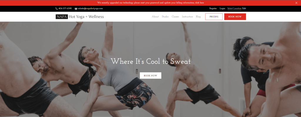 Homepage of Napa Hot Yoga / napahotyogaandwellness.com