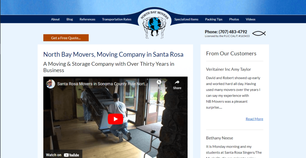 Homepage of North Bay Movers / https://www.northbaymovers.com
