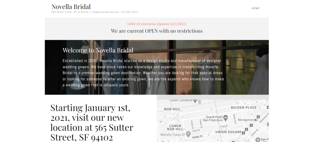 Homepage of Novella Bridal / novellabridal.com