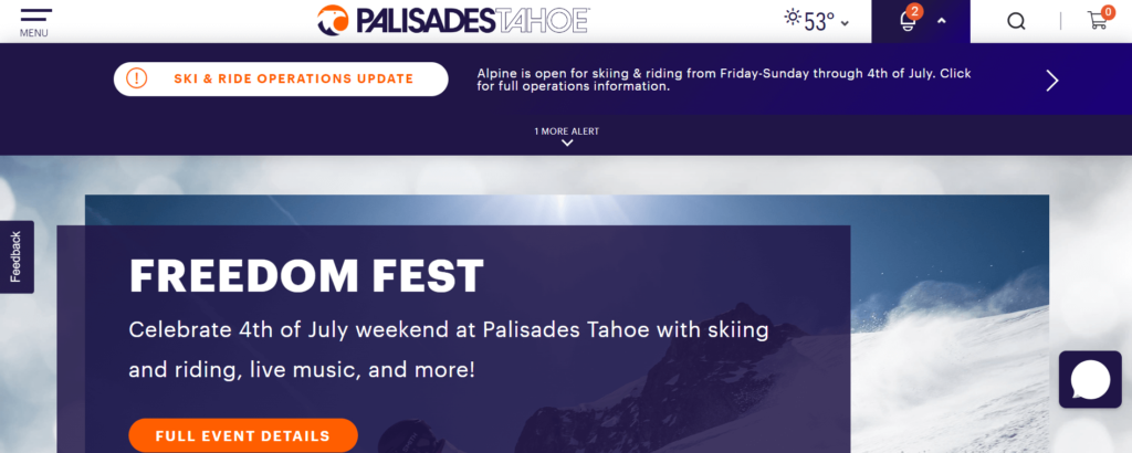 Homepage of Palisades Tahoe / palisadestahoe.com