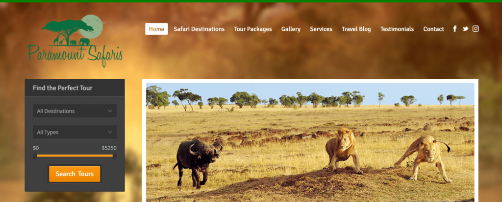 Homepage of Paramount Safaris / paramountsafaris.com