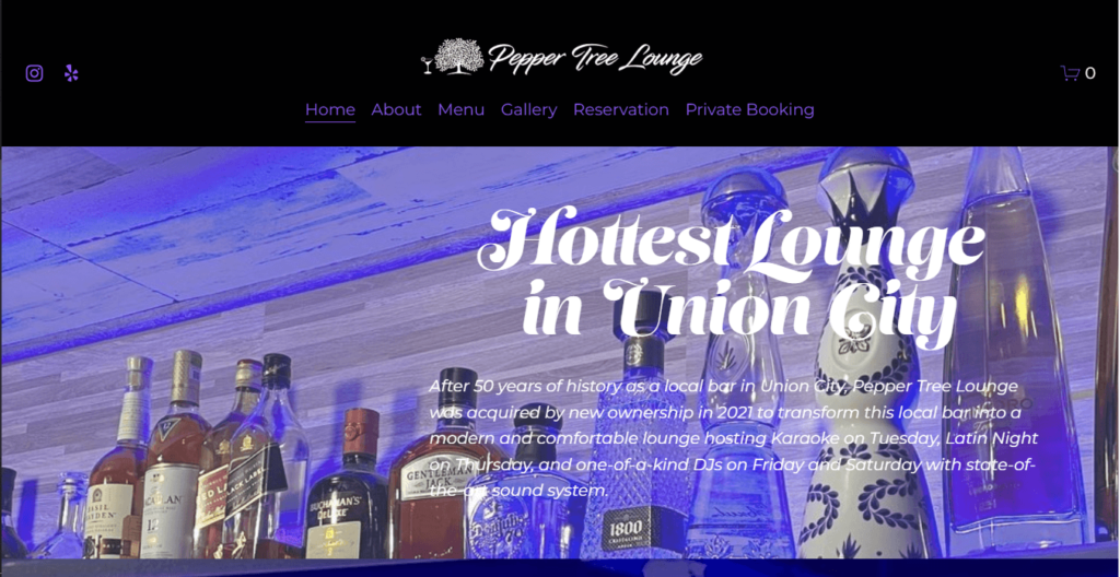 Homepage of Pepper Tree Lounge / https://peppertreelounge.bar
