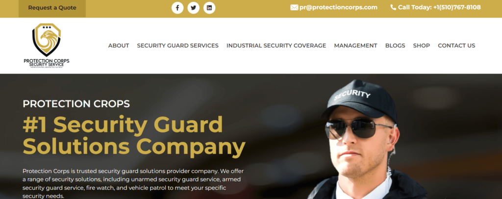 Homepage of Protection Corps Security Services / protectioncorps.com