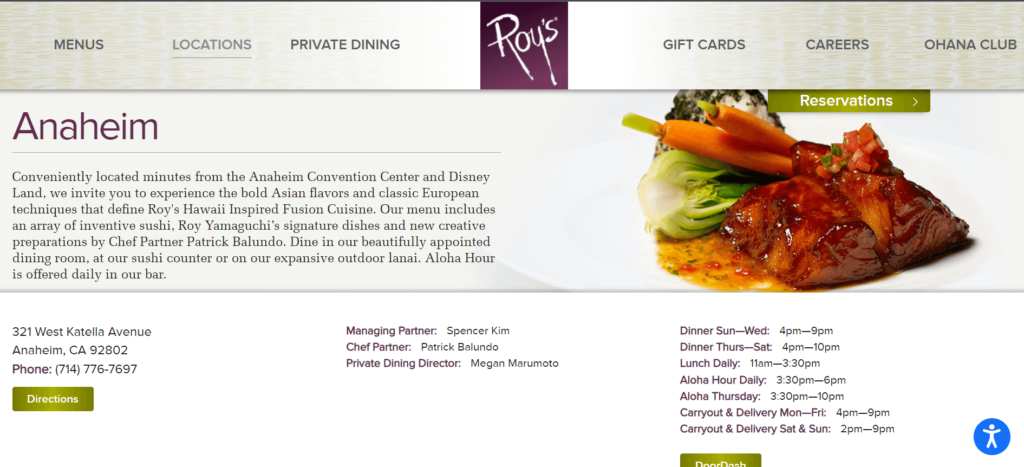 Homepage of Roy's Restaurant / roysrestaurant.com