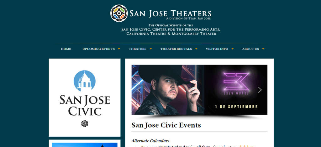 Homepage of San Jose Civic /
Link: sanjosetheaters.org