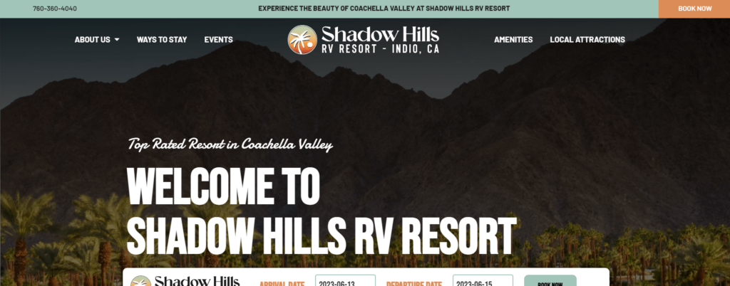 Homepage of Shadow Hills RV Resort / shadowhillsrvresort.com