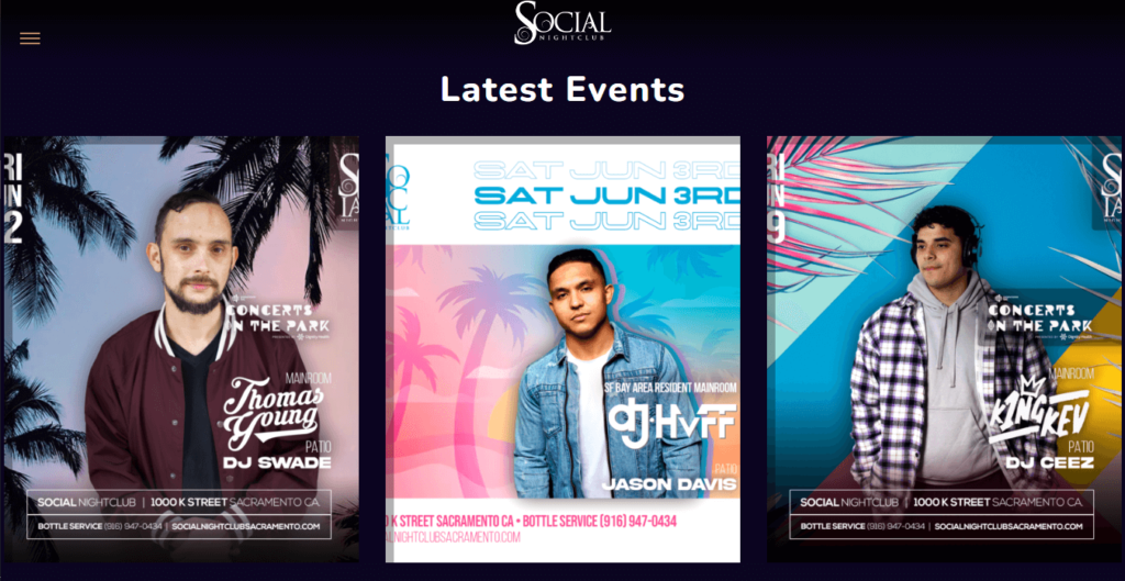 Homepage of Social Nightclub / https://socialnightclubsacramento.com
