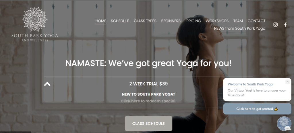 Homepage of South Park Yoga and Wellness / southpark.yoga