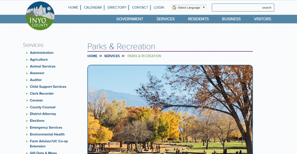 Homepage of Spainhower Park / https://www.inyocounty.us/services/parks-recreation
