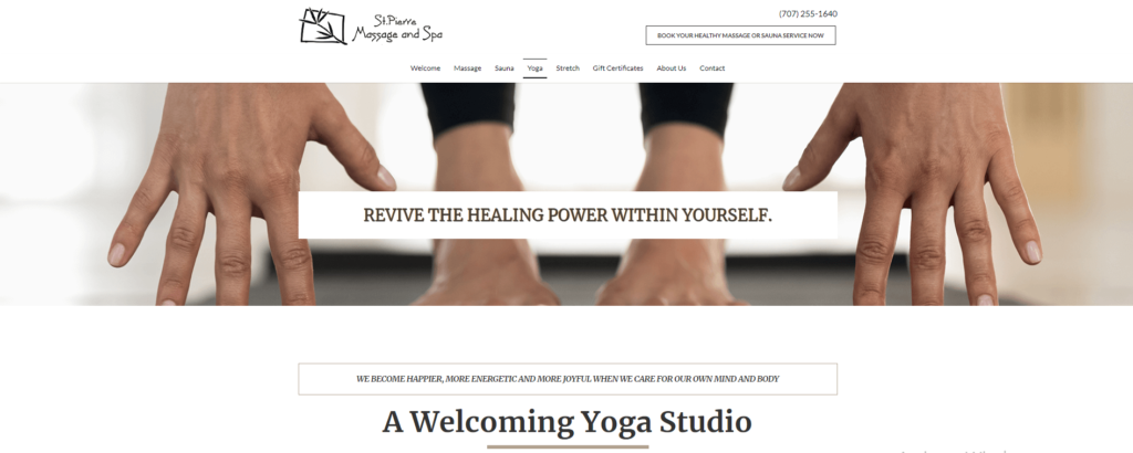 Homepage of St. Pierre Yoga / stpierremassageandspa.com