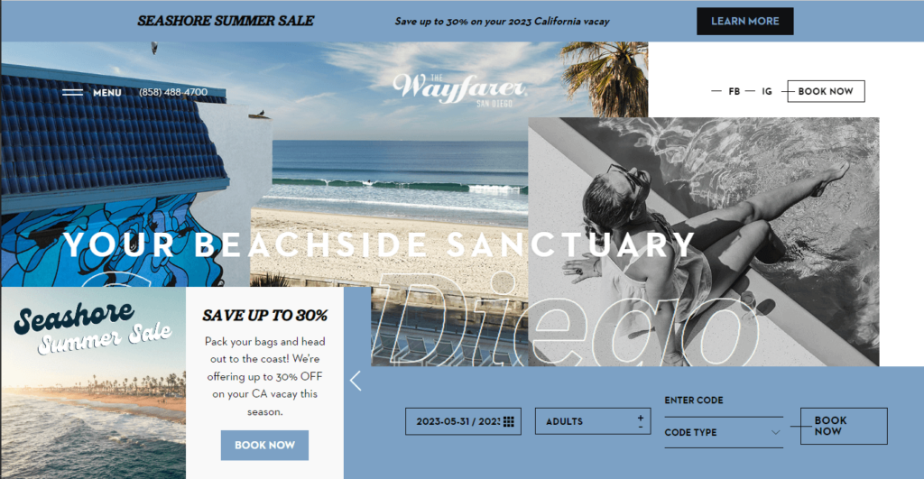 Homepage of The Wayfarer San Diego / https://www.wayfarersd.com
