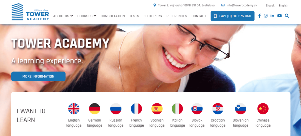 Homepage of Tower Academy / 
Link: toweracademy.sk