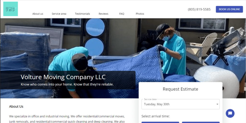 Homepage of Volture Moving Company LLC / https://www.volturemovingcompany.com

