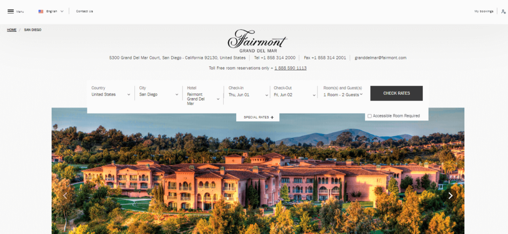 Homepage of Fairmont Grand Del Mar / Link: fairmont.com