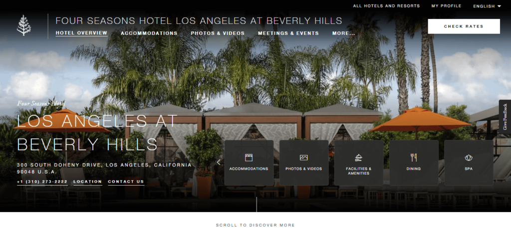 Homepage of Four Seasons Hotel Los Angeles at Beverly Hills /
Link: fourseasons.com