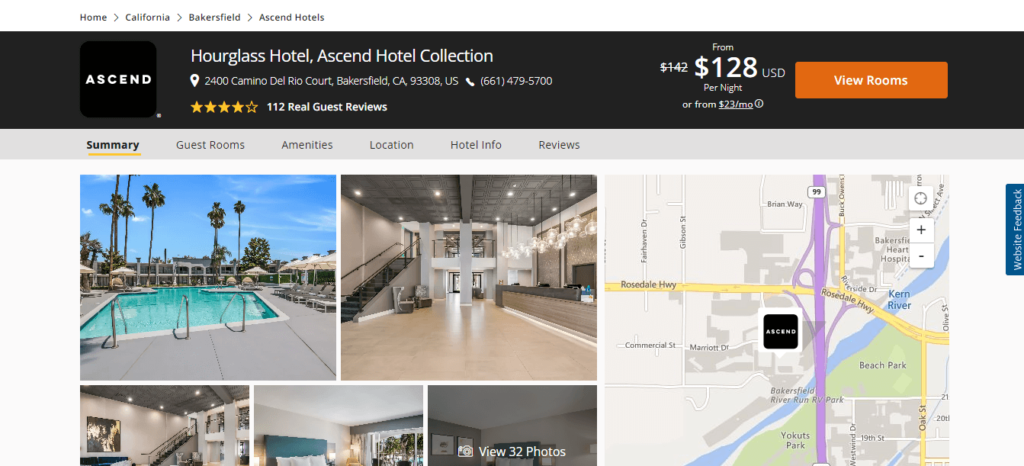 Homepage of  Hourglass Hotel, Ascend Hotel Collection /
Link: choicehotels.com